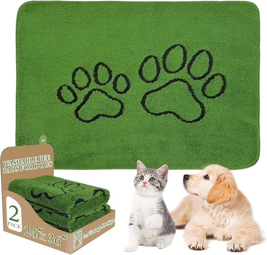 Homimp Washable Pee Pads for Dogs, 2 Pack Super Absorbent Waterproof and Leak-Proof Reusable Dog Pee Pads, Upgrade Non-Slip Puppy Potty Training Pads for Home or Travel Quick Dry, Green 24"×36"
