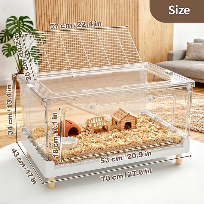 Hamster Cage & Guinea Pig Cages,Fully Transparent and Eco-Friendly Large Acrylic Cage for Small Animal Pets,Such as:Bearded Dragon,Rat,Hedgehog,Chameleon,Iguana, etc (27.5Lx16.9Wx13.4H Inches)