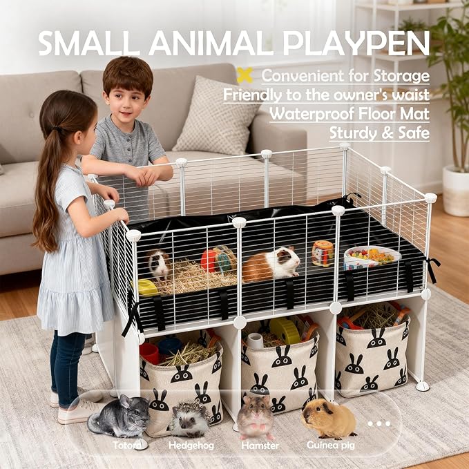 MEEXPAWS Guinea Pig Cages Small Animal Playpen with Waterproof PVC Liner & Storage Space, C&C Cage for Guinea Pigs, Hedgehog, Hamsters, Ferrets,Indoor Enclosure Wire Yard Playpen