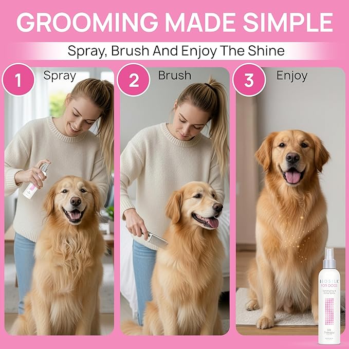BioSilk for Dogs Silk Therapy Detangling and Shine Protecting Spray, pH Balanced Leave-in Mist with Silk and Vitamins for Dematting, Paraben-Free, All Coats and Breeds, 8 Fl Oz - 2 Pack