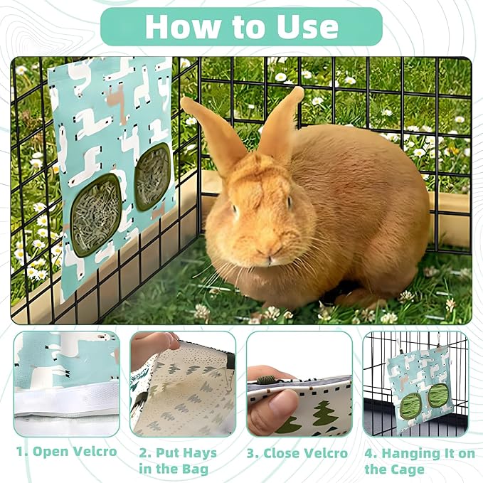 Hay Bag for Rabbits,2-Hole Guinea Pig Hay Feeder for Rabbits,Chinchillas,Hamsters,Small Pets