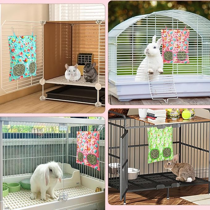 UPINS 3 Rabbit Hay Feeder- 2-Hole Hanging Hay Feeder for Rabbits, Hamsters, Chinchillas and Small Pets