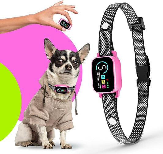 Bark Collar for Small Dogs 8-40 Ibs - No Shock Anti Barking Collar with Al Chip - 3 Modes & 5 Sensitivity Levels - Waterproof, Rechargeable, Magnetic Charging - Humane, Effective Training (Pink)