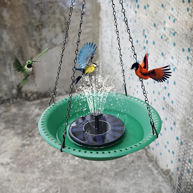 OVZILKI Bird Bath for Outside Heavy Duty, 14 inch BirdBath Bowl Only with Rust-Proof Black Chains for Outdoor, Hanging Bird Bath Hanging Bird-Feeder for Garden Backyard Decor (Green 1 Pack)