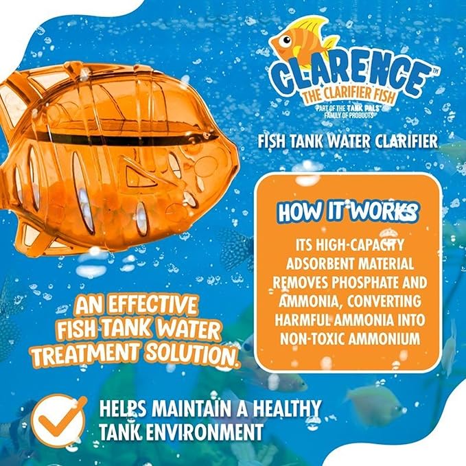 Clarence the Clarifier Fish - 2 pk, Orange - Aquarium Treatment, Clear Cloudy Fresh-Saltwater, Fish-Plant Safe, 10gal Tank Maintenance Each