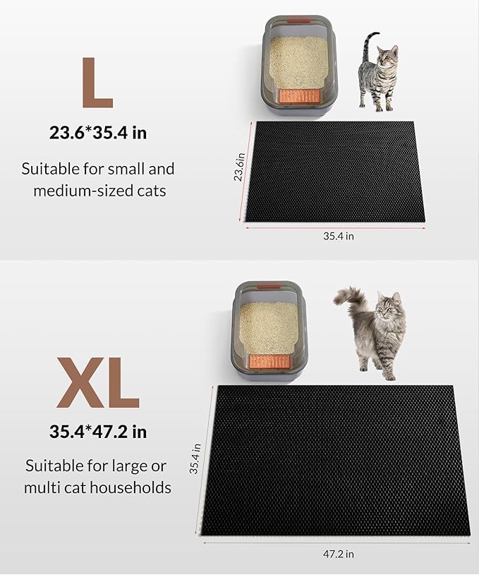 Cooyes Cat Litter Mat - Cut to Fit Any Place, 35"x23" Large Litter Trapping Mat for Litter Box, Easy to Clean, Waterproof & Non-Slip Kitty Pad, Scatter Control to Protect the Floor (Black)