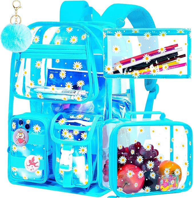 CCJPX 3Pcs Clear Backpack for Girls, School Transparent Bookbag, Heavy Duty See Through Backpacks for Teens Elementary