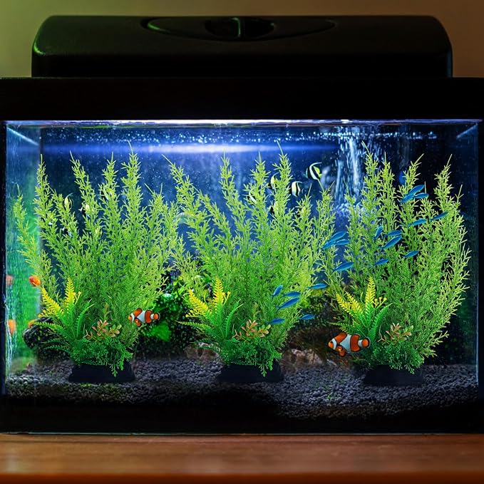 QUOZUO Fish Tank Accessories Large Plants, Green Fish Tank Decorations, Aquarium Decor Plastic Plants 3pcs
