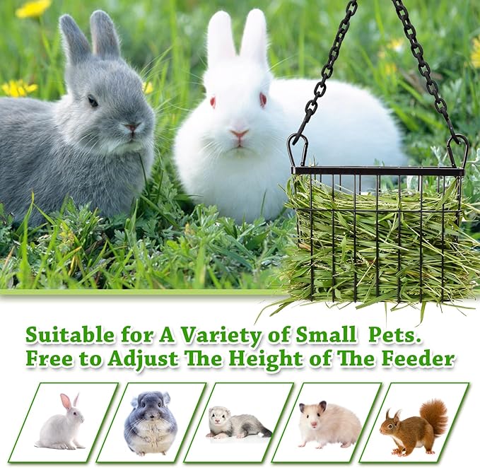 Rabbit hay Feeder Sangle Sopffy 2PCS, Guinea Pig hay Feeder with Metal Frame for Guinea Pig Chinchilla Bunny, Chinchilla cage Accessories (Black-1)