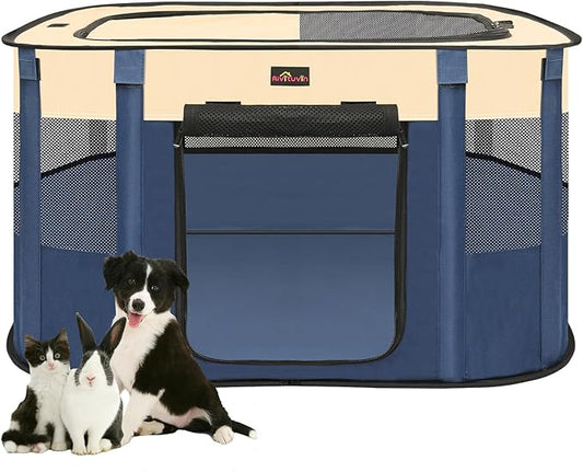 Dog Playpen, Pet Playpen, Foldable Kitten cage Puppy Play Pen, Portable Dog Kennel Tent Crate, Indoor Outdoor Travel Camping Use for Small Animals with Carrying Case (Blue M)