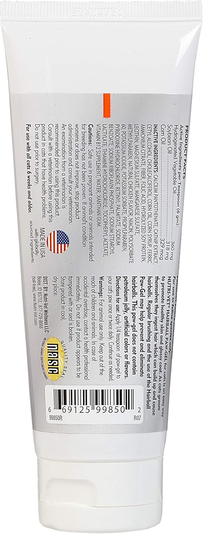 Nutri-Vet Feline Natural Oil Hairball Paw-Gel Chicken Flavor 3oz - Pack of 2