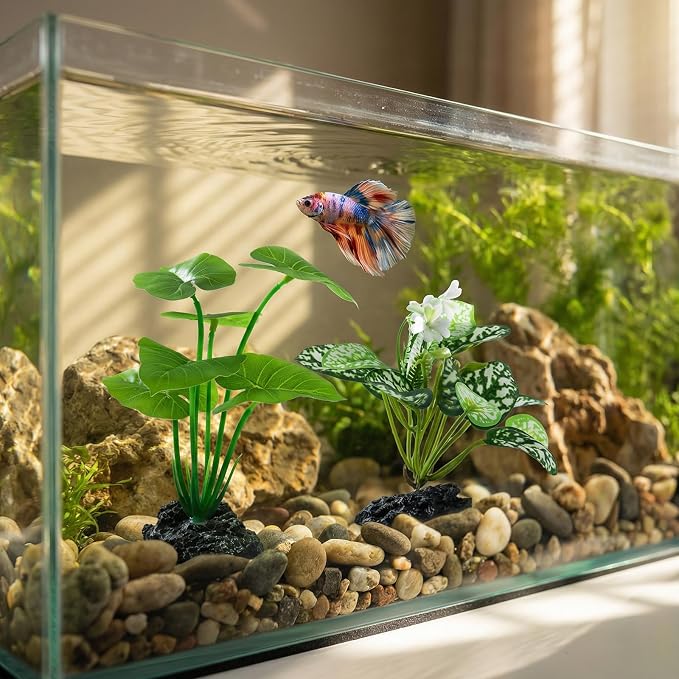 2 Pcs Fish Tank Decorations Plants, Artificial Plant Aquarium Accessories Decor, Goldfish Tank Decor Plastic Realistic Plants