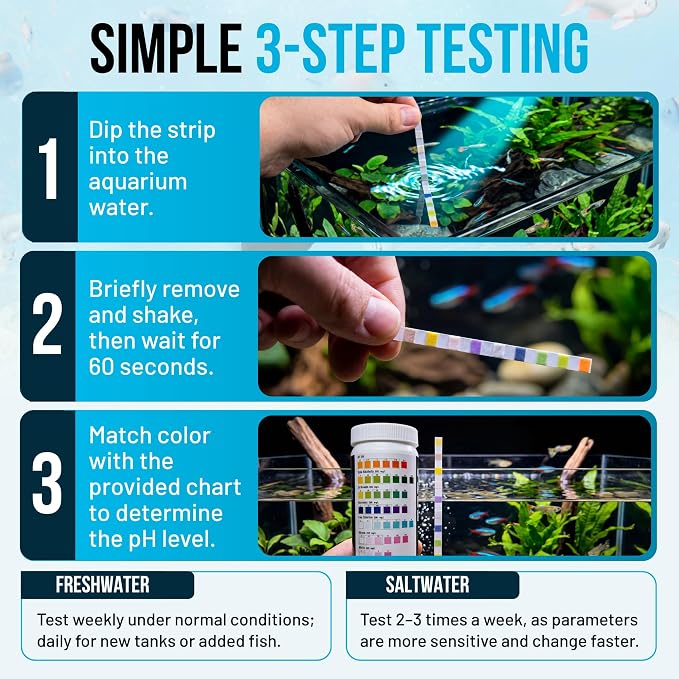 9-In-1 Aquarium Test Strips – 100 Strips for Freshwater & Saltwater | Tests pH, Nitrate, Nitrite, Hardness, Chlorine, Copper, Iron, Carbonate & Alkalinity | Fast Results for Fish Tank & Reef Aquariums