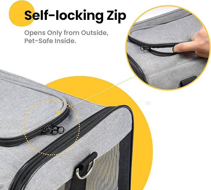 Conlun Cat Carrier Airline Approved, Soft-Sided Dog Carrier with Inner Safety Leash, Pet Transport Carrier for Small-Medium Cats Puppies up to 15 Lbs, Collapsible Travel Kitten Carrier Bag -Gray M