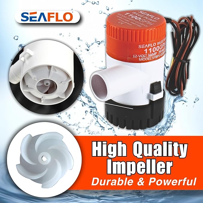 SEAFLO 01 Series 1100 GPH Bilge Pump – 12V, 1-1/8" Outlet, Marine Submersible Pump with Anti-Airlock Protection, CE & Rohs Certified, 4-Year Warranty | Reliable for Boats and Marine Applications