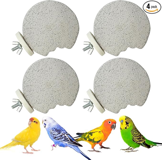 PINVNBY 4 PCS Bird Perches Calcium Parrot Perch Stand Bird Beak Grinding Stone Foot Claws Trimmer Parrot Chewing Toys Bird Cage Accessories for Budgie Cockatiel Conure Lovebird Finch