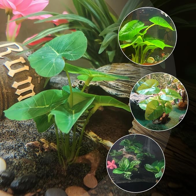 6 Pcs Aquarium Plants Fish Tank Decor，Artificial Driftwood with Textured Base Fish Tank Accessories Reptiles Plants Driftwood