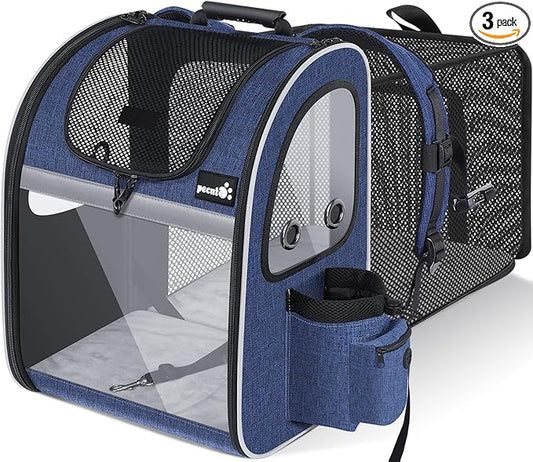 Pecute Pet Carrier Backpack, Cat Backpack Carrier, Expandable with Breathable Mesh for Small Dogs Cats Puppies, Dog Backpack Carrier for Hiking Travel Camping Outdoor, Hold Pets Up to 17 Lbs