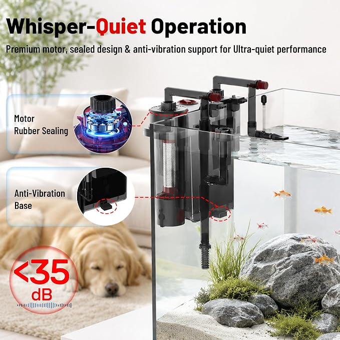 AQUASMITH HOB Aquarium Filter, Quiet Fish Tank Filter with Dedicated Waste Separation Canister, Easy Change Water, One-Touch Drainage (118GPH for 5-20 Gallon)