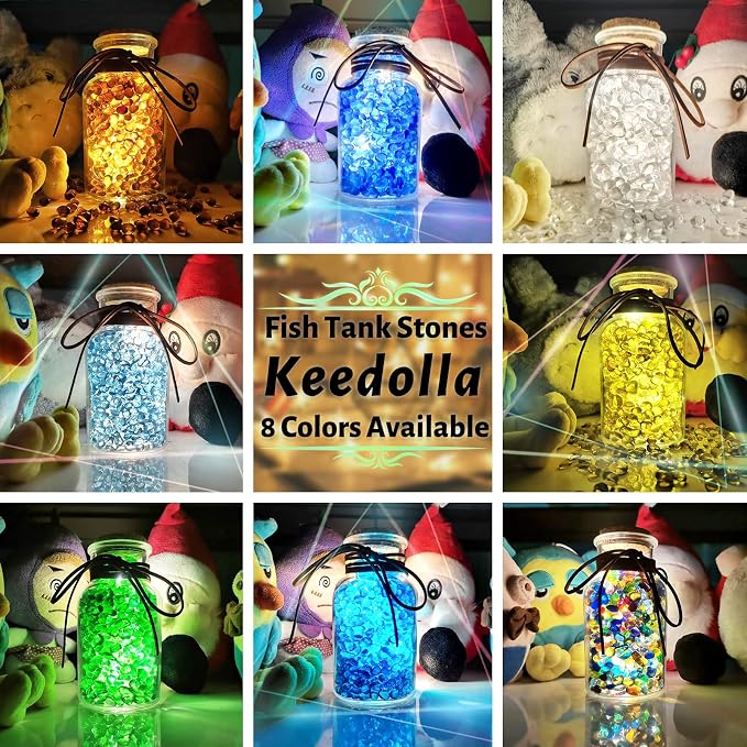 Keedolla Colorful Clear Sea Glass Pebbles Aquarium Gravel Fish Tank Rocks Small, Irregular Glass Gems Stones Beads Marble Pebbles Rock Sand for Garden|Vase Filler|Fish Turtle Tank Decorations