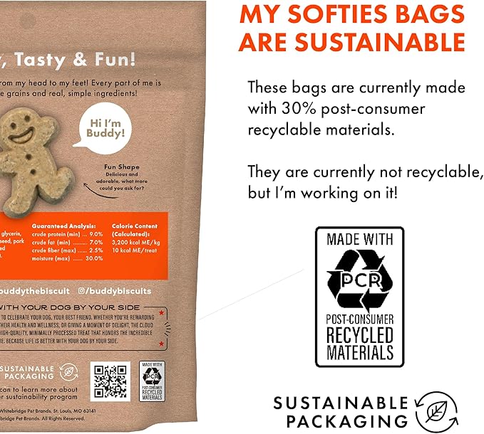 Buddy Biscuits 8 oz Bag of Softies Soft & Chewy Dog Treats, Made with Peanut Butter 8 oz
