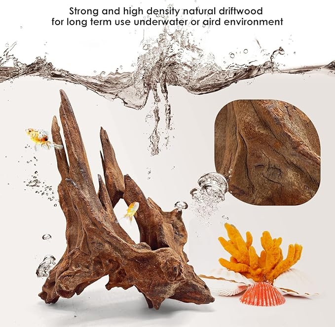 Jorewood Natural Large Aquarium Driftwood for Fish Tanks & Reptile Terrariums – 100% Safe Fish Tank Decorations, 2-Piece 10-14 Inch Unique Twisted Branches Low Tannin, Easy to Sink