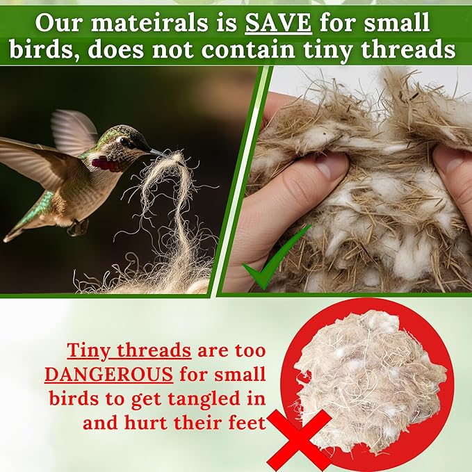 Bird Nesting Material - Hummingbird Nesting Material - Mixing Parakeet Nesting Material - Nesting Bedding for Finches Canary Wild Birds Ideal for Cage Gardens Tree Trunks - Bird Nest Supplies 3.6 oz
