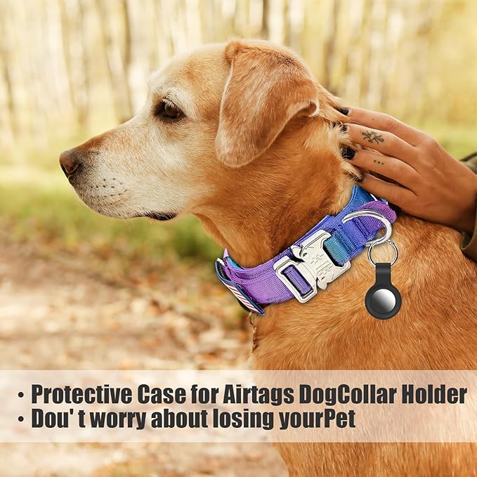 Tactical Dog Collar Military Dog Collar Adjustable Nylon Dog Collar Heavy Duty Metal Buckle with Handle for Dog Training,with Patches (Gradient 1, M)
