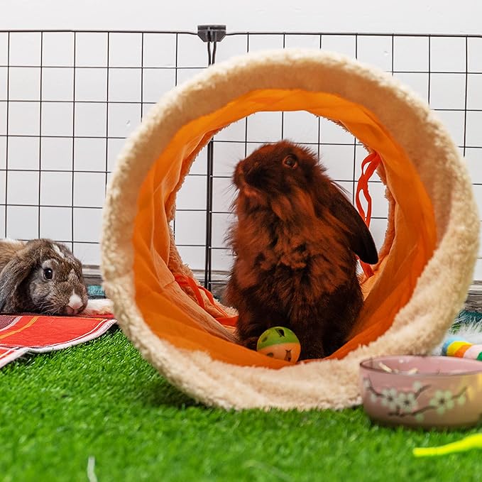 Rabbit Hideout Tunnel - Small Animal Tunnel Tube House Indoor for Bunny Guinea Pig Rat Hamster Ferret Chinchilla - Playing Sleeping Resting Soft Fleece Foldable Nest Habitat