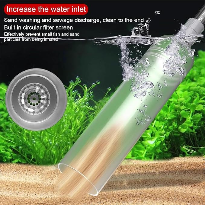 Aquarium Vacuum Gravel Cleaner Manual Siphon Hand Remover | Fish Tank Cleaning Kit for Water Turtle Decorations Sand Algae Substrate Rock Plants Cave Fishing Saltwater