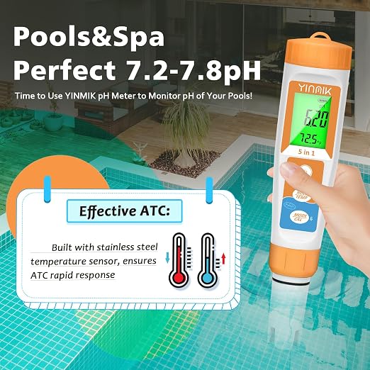 Pool Salt Tester New Update 5 in 1 pH TDS EC Salinity Meter | Saltwater Tester for Swimming Pools Hot Tub Digital Salinity Tester for Aquarium Water Accuracy pH and ppm Meter Hydroponic…