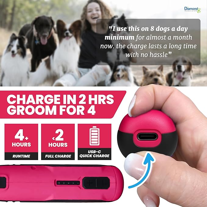 Diamondg Cordless Dog Nail Grinder with Quiet Sound & LED Tip for Large & Small Dogs, 4hrs. Runtime - Electric Dog Nail Trimmer, Heavy Duty Rotary Tool Alternative to Toenail Clippers & Filers
