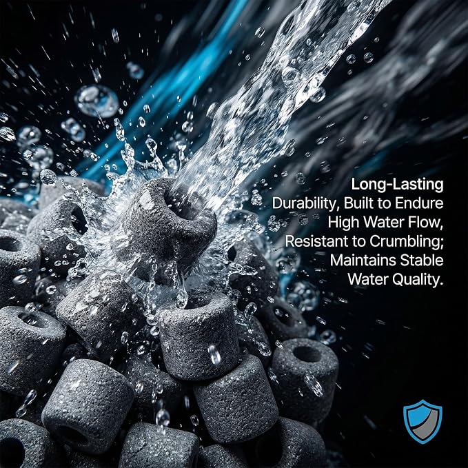Sukh 15oz Ceramic Rings for Aquarium Filter - Black Bio Media with Bags | Porous Ceramic Rings for 20-55 Gallon Fish Tank, Canister & Pond Systems, Freshwater Saltwater Setup, Replacement & Flow