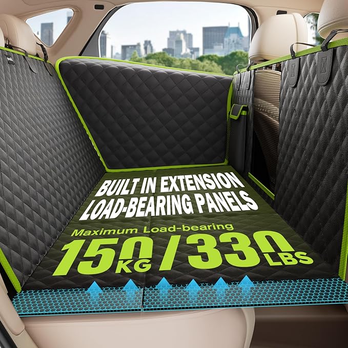 Pecute Dog Car Seat Cover for Back Seat 53.54 * 23.62 in, Car Window Fixing for Maximum Car Protection, Leather Fabric Back Seat Extender for Dogs, Waterproof & Scratch-Resistant, Support to 330 lbs