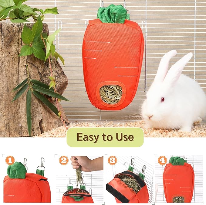 JanYoo Rabbit Food Dispensers Hay Feeder Bag for Guinea Pigs Accessories Storage Manger Hanging Capacity 0.26lb Large