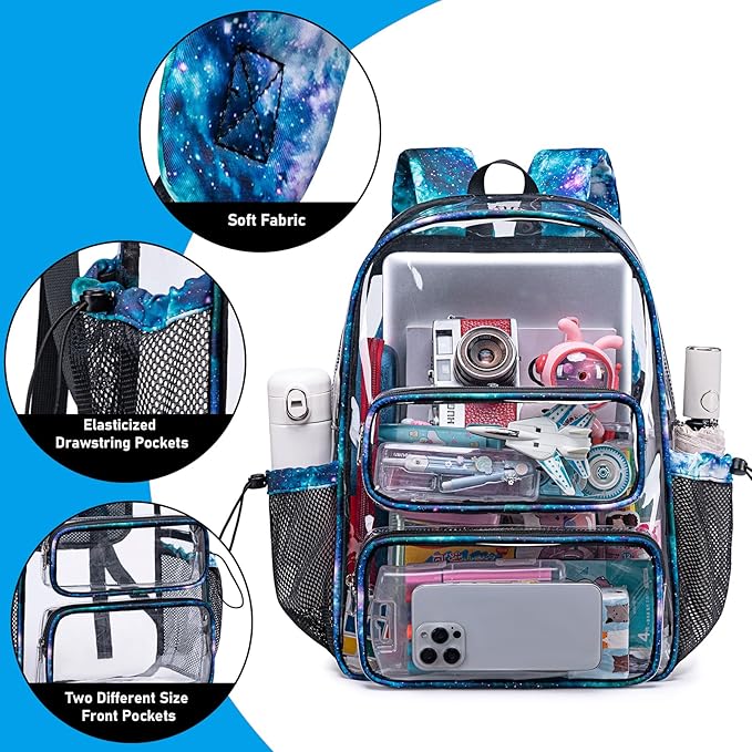 CAMTOP Clear Backpack Heavy Duty Transparent Bag See Through BookBag for Student School Work Festival Sport Travel (Starry Sky)