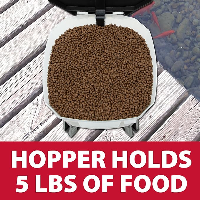 The Pond Guy KoiGrower Automatic Pond Fish Food Dispenser, Solar, Battery & AC Electric Power, Auto Timed Koi Pellet Feeder, 5 Gallon Feed Container