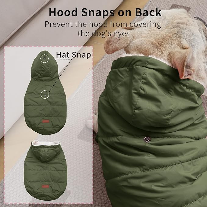 Vecomfy Fleece Lining Extra Warm Dog Hoodie in Winter,Small Dog Jacket Puppy Coats with Hooded Green XS