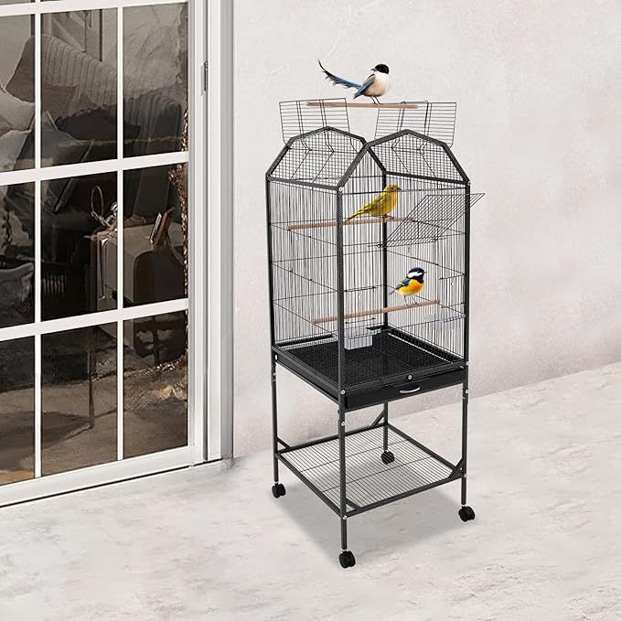Birdcage Open Top 54 Inch Birdcages with Pull-Out Tray, Rolling Bird Cages with Wheels for Parakeets, Parrot, Cockatiel, Pigeon, Finch Cage(Black)