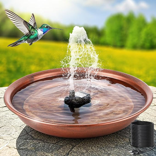 Bird Bath Fountain for Outside, 13.5" Garden Metal Bird Bath Bowl with 8W Water Pump, 2 Nozzles Adjustable Water Fountain for Backyard Patio Garden and Outdoor Water Features