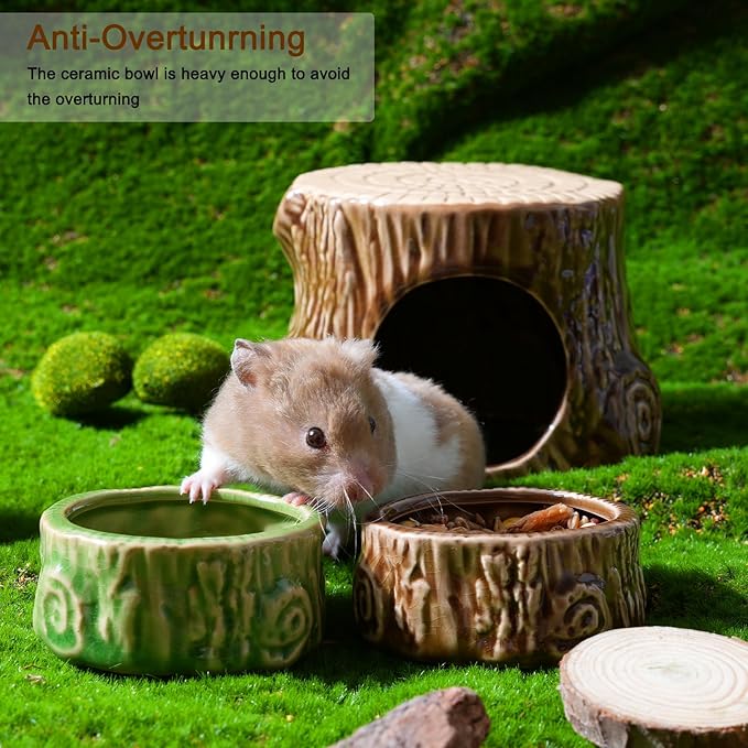 Hamster Food Bowl, 2 Packs Ceramic Tree Hamster Bowls Guinea Pig Food Dish Water Bowls for Gerbil Mouse Chinchilla Hedgehog