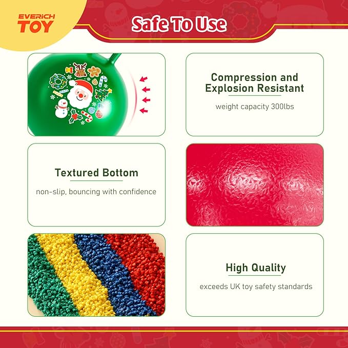 2-Pack Hopper Ball for Kids 18In Sit On Bouncy Ball with Handle with Christmas Reindeer Ears, The Top Green & Red Christmas Boys Girls Gifts for 4 5 6 7 8 Yr Old Indoor Outdoor Active Play