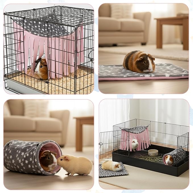 Guinea Pig Hideout, 3 Pack Soft Fleece Small Animal Tunnel Tube & Mat & Corner Hideout Cage Accessories for Guinea Pigs, Rabbit, Ferret, Chinchilla, Hedgehogs