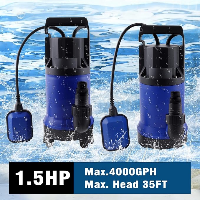 1.5HP 4000GPH Submersible Sump Pump Clean/Dirty Water Pump