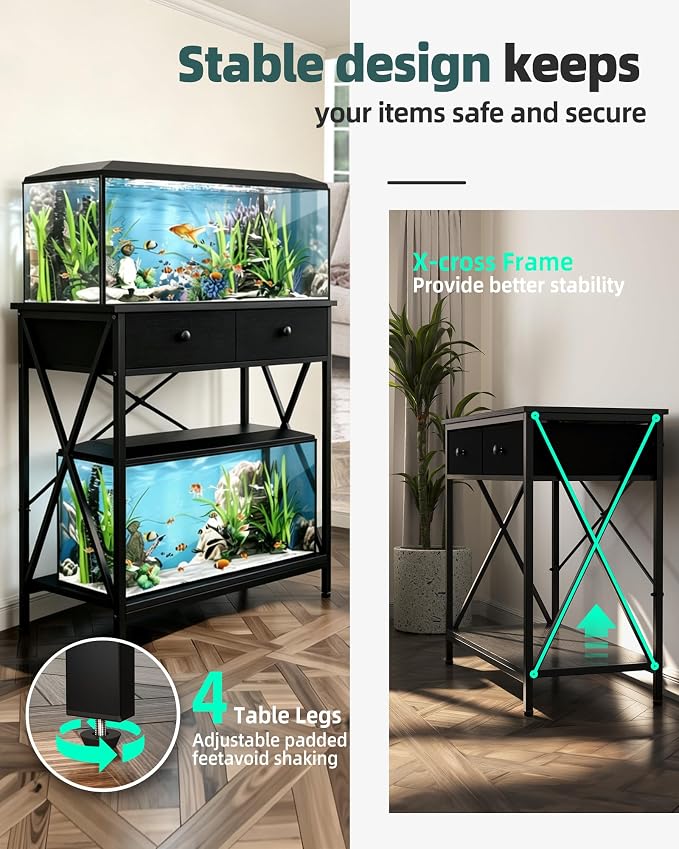 Fish Tank Stand with Storage, 20-29 Gallon Aquarium Stand Easy Clean | Heavy Duty Metal, 2-Tier Breeder Reptile Turtle Terrarium Stand Fits Office Home,30.7" x 16.5" MDF Tabletop, 330lbs Capacity