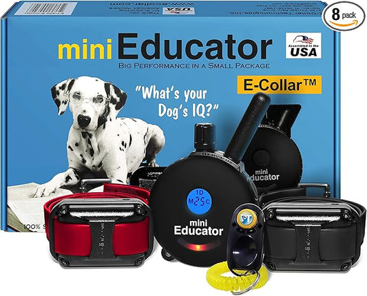 Educator ET-302 Black Mini E Collar for Dog Training with Remote - 1/2 Mile Range, Waterproof, 100 Blunt Stimulation Levels, Tone or Vibration Mode, Night Light for Small, Medium & Large Dogs (2 Dogs)