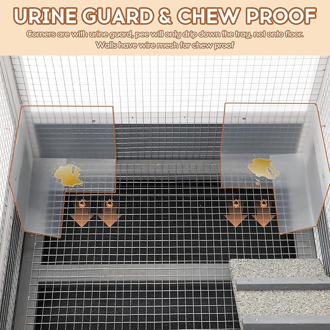 Rabbit Hutch Indoor with Chew-Proof Ramp & Leak-Proof Trays Urine Guards/Netting Floor,Doors.37 Wooden Rabbit Cage with Wheels for Rabbits, Guinea Pigs Small Animal