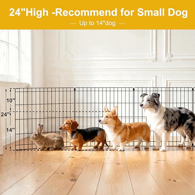 Dog Playpen with Top Cover,Foldable Metal Puppy Play Pen,24x24in 8 Panels Dog Playpen with Door for Indoor Outdoor,Heavy-Duty Pet Exercise Fence for Small Medium Animals