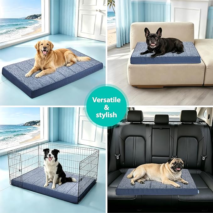 Cooling Dog Bed for 2XL Large Dogs - Orthopedic Pet Beds with Memory Foam, QMAX>0.5, Waterproof Removable Washable Cover for Hot Weather, Wander Blue, 47" L x 29" W x 3" H