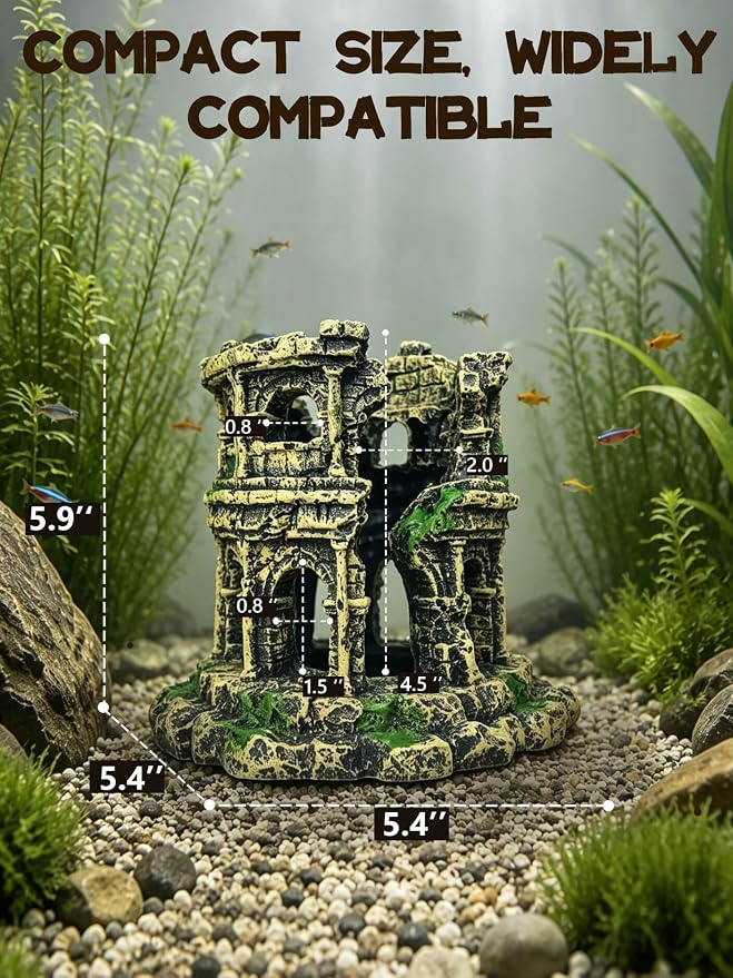 Fish Tank Decor - Antique Roman Column Ruin Decor for Aquarium, Hideout with European Castle Texture for Betta, Guppy, Shrimp - Safe Aquatic Decoration, Fish Hiding House（Cylinder）
